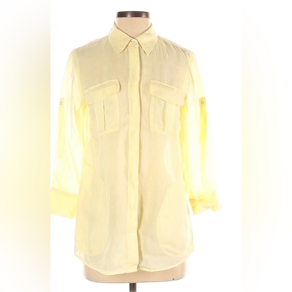 Theory yellow button down/up top long sleeve with pockets “marandel” - Picture 2 of 10